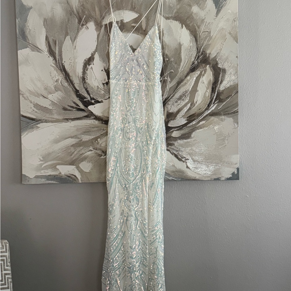 Elegant Sequin Prom Dress in Silver and White